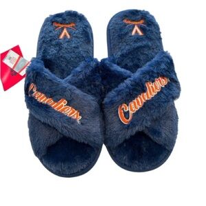 Virginia Cavaliers Fuzzy Blue Slippers Cross Straps NWT FOCO